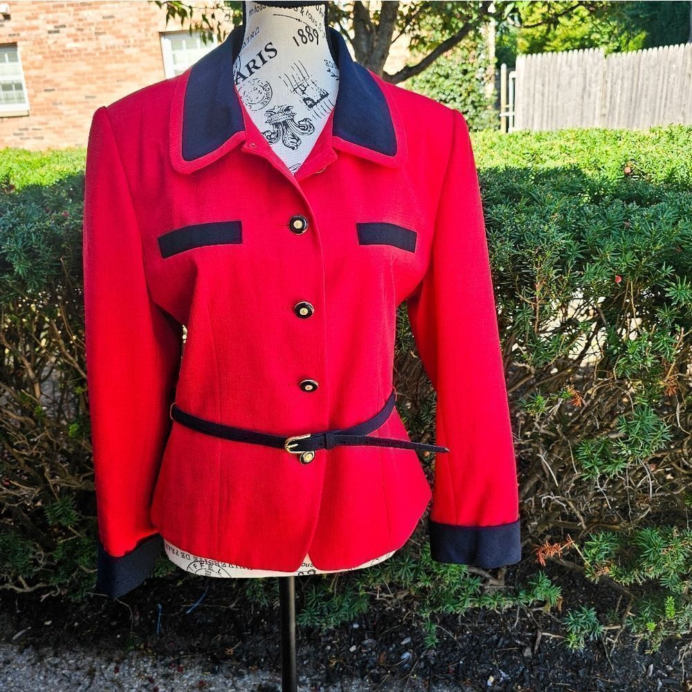 VTG Kasper A.S.L Petite Red & Navy Blue Chic Blazer. - Picture 5 of 15